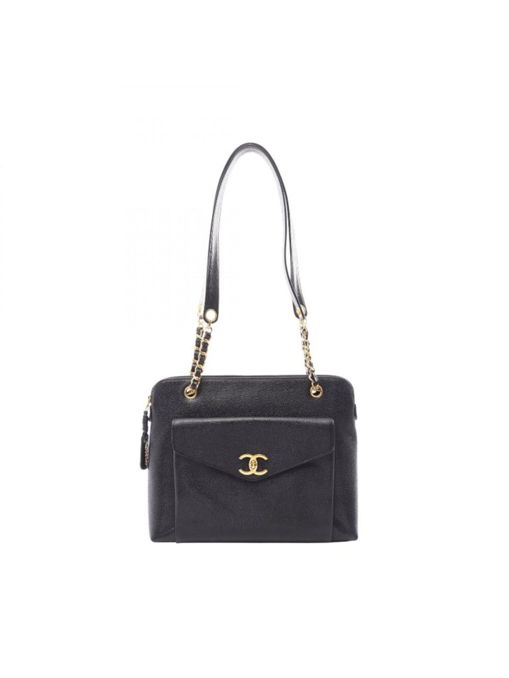 Chanel Tote Bag CC Logo Black Caviar Leather Chain